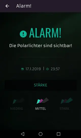 Aurora Alert App screenshot german front view